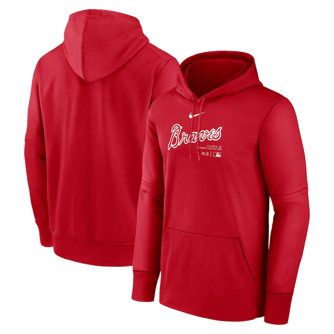 Men's Atlanta Braves Red Collection Practice Performance Pullover Hoodie